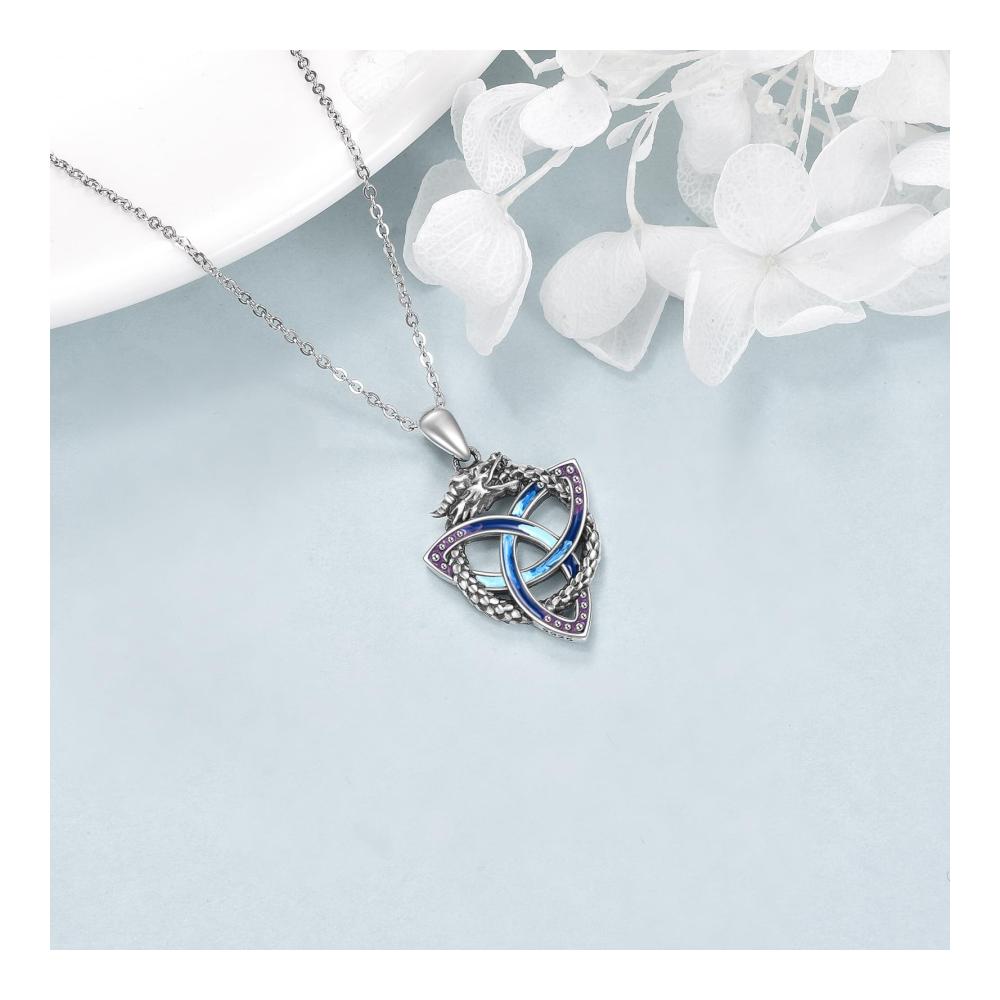 925er-Sterlingsilber Drachen-Anhänger Halskette mit keltischem Knoten - Glücksbringer für Damen und Herren