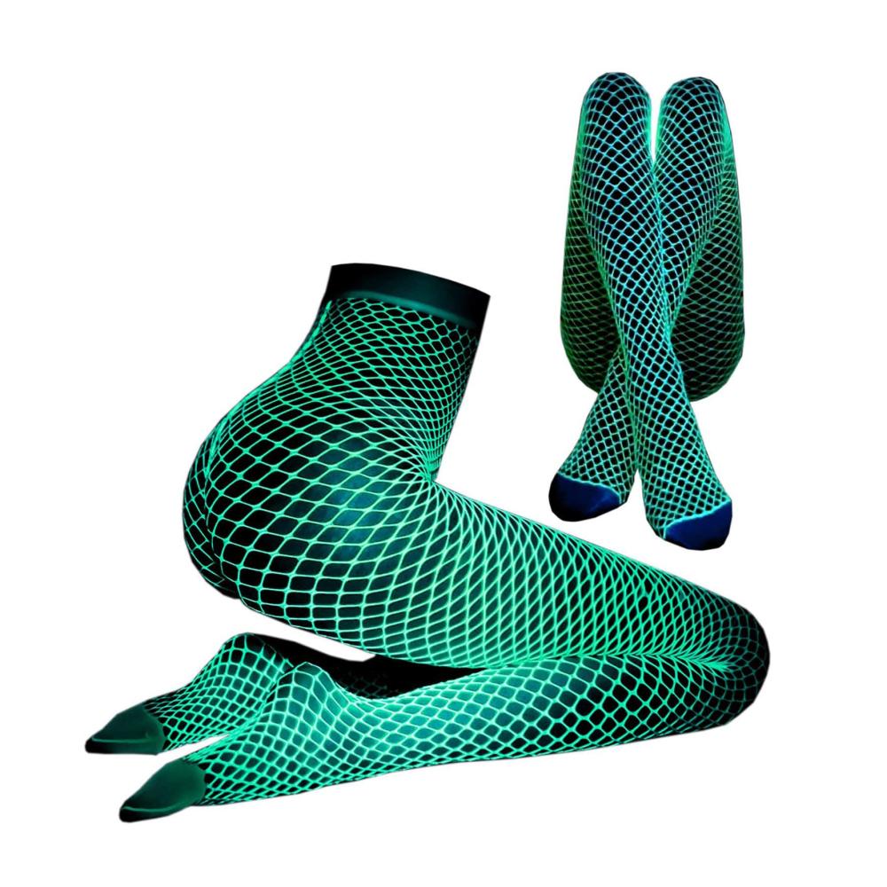 Leuchtende Fischnetz-Leggings für Damen - Glow Tights und Netzstrumpfhose im Dunkeln | Povanjer Glow Socken inklusive - Ideale Netzstrümpfe für einen leuchtenden Auftritt