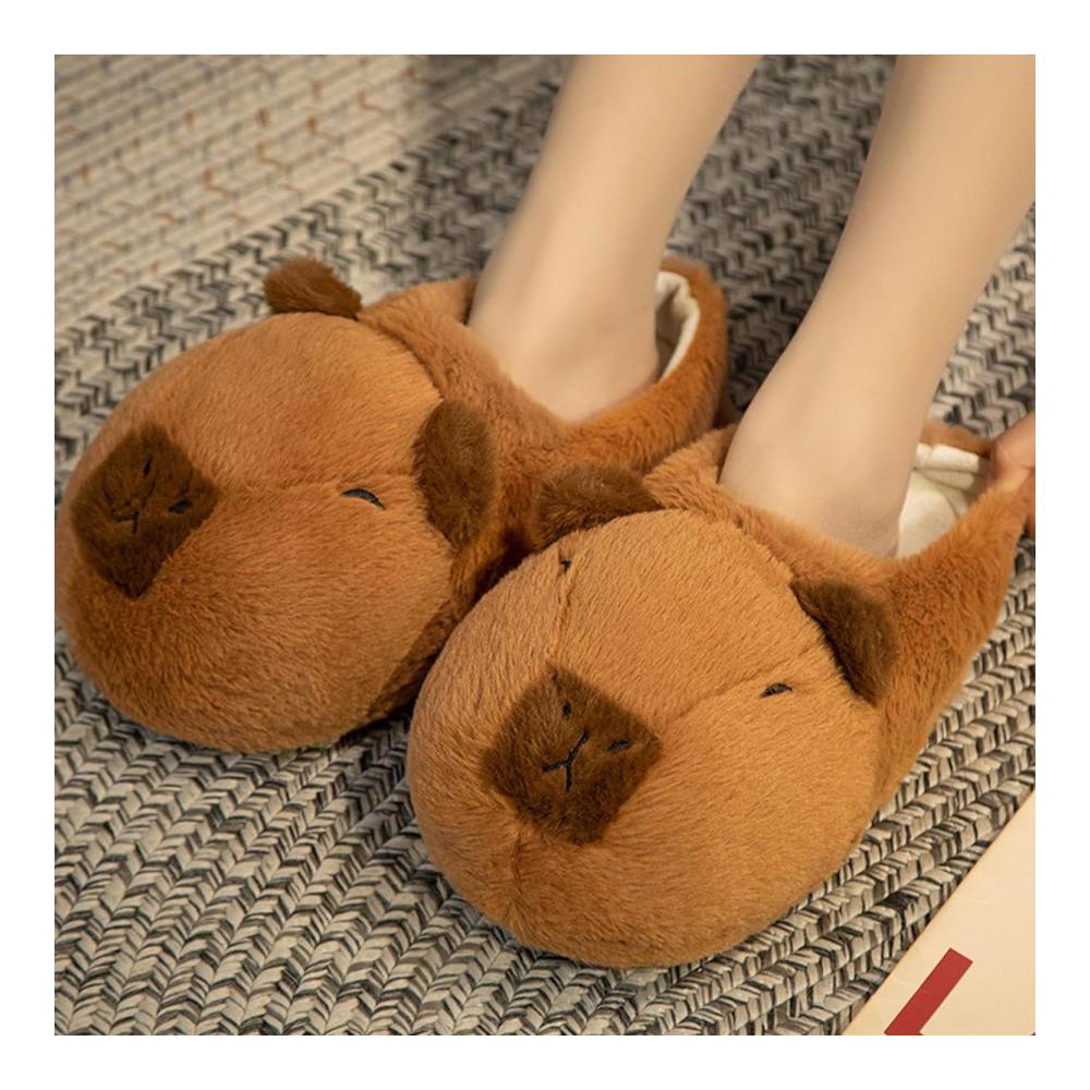 Capybara Fuzzy-Hausschuhe für Damen | Weiche Rutschfeste Schlafzimmerschuhe für Drinnen und Draußen | Flauschige Winter-Hausschuhe mit Lustigem Design