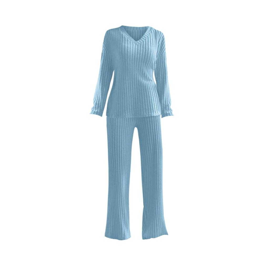 Damen Trainingsanzug Lockerer V-Ausschnitt-Pullover & lässige Hose für Jogging (2-teilig