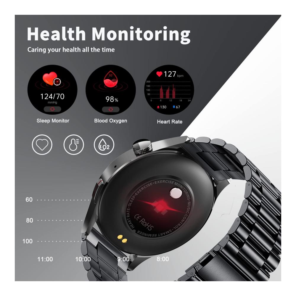 Fashion Smartwatch mit Telefonfunktion 132 Zoll Herren Smartwatch Bluetooth Pulsuhr Schlafmonitor Herzfrequenz Kalorien Sportuhr mit Sprachassistent 360*360 HD Touchscreen für iOS und Android - Optimaler Style und Funktionen