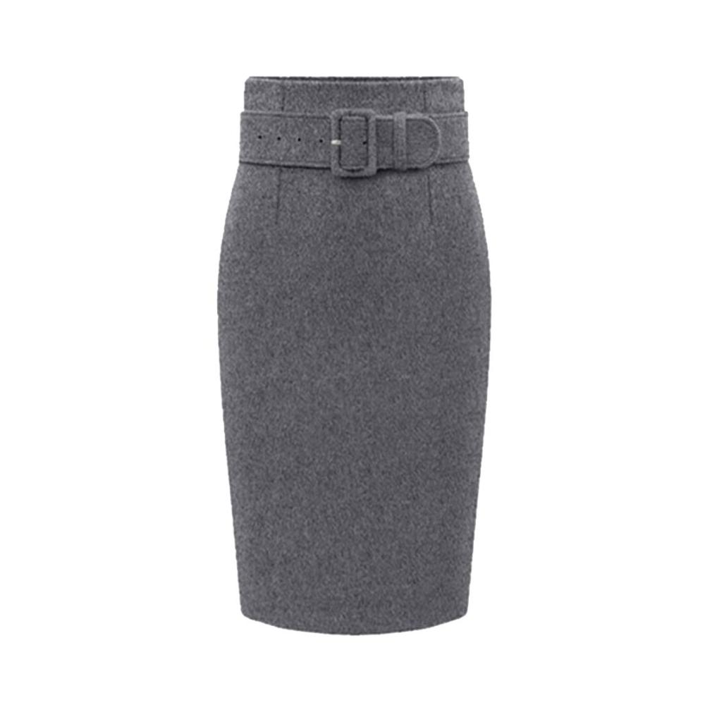 Knielanger Damen Bleistiftrock Wollmischung Bodycon Style & Gürtel