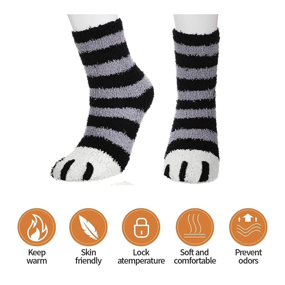 Warme Damen Stoppersocken 5er Pack | Flauschige Coral Fleece Katzensocken | Winter Hausschuhsocken mit Katzenkrallen | Damen-Mittelrohrsocken für Zuhause | Fuzzy Plüsch Schlafsocken