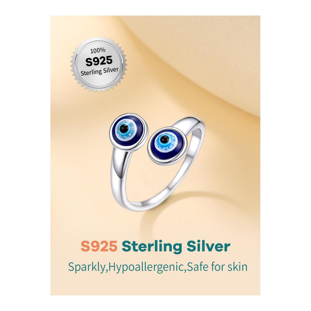 925 Sterling Silber Damenringe Evil Eye Design in Blau Teufelsaugen Fingerring Witziger Boho Modeschmuck für Geburtstag und Muttertag – Offener Ring mit Stil
