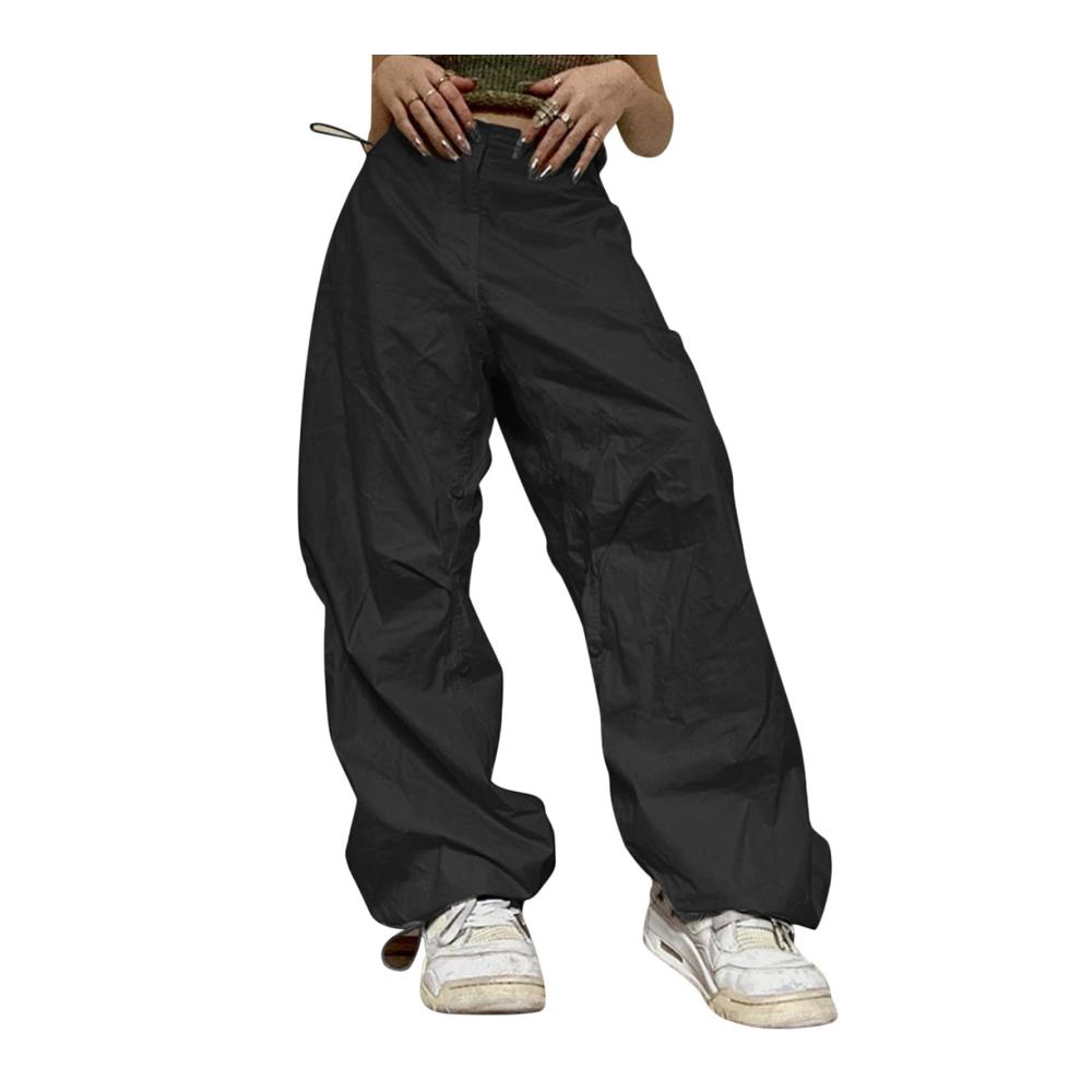 Damen Casual Sporthosen mit Taschen – Elastische Taille Freizeithose in Einheitsfarbe Weites Bein Lang Baggy Hosen – Streetwear für Damen mit Hoher Taille