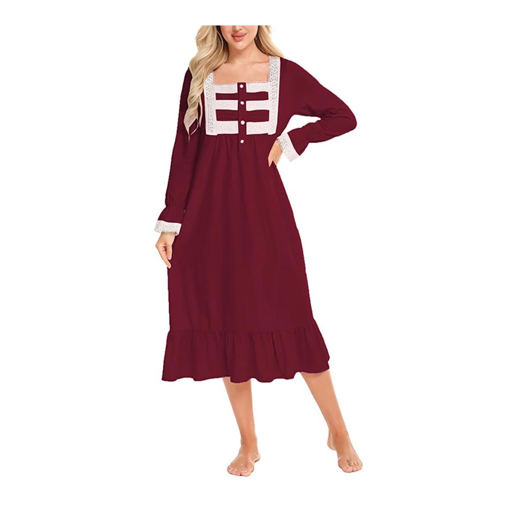 Nachthemden Damen Pyjama Kleid | Vintage Langarm Casual Viktorianischer Stil Nachthemd