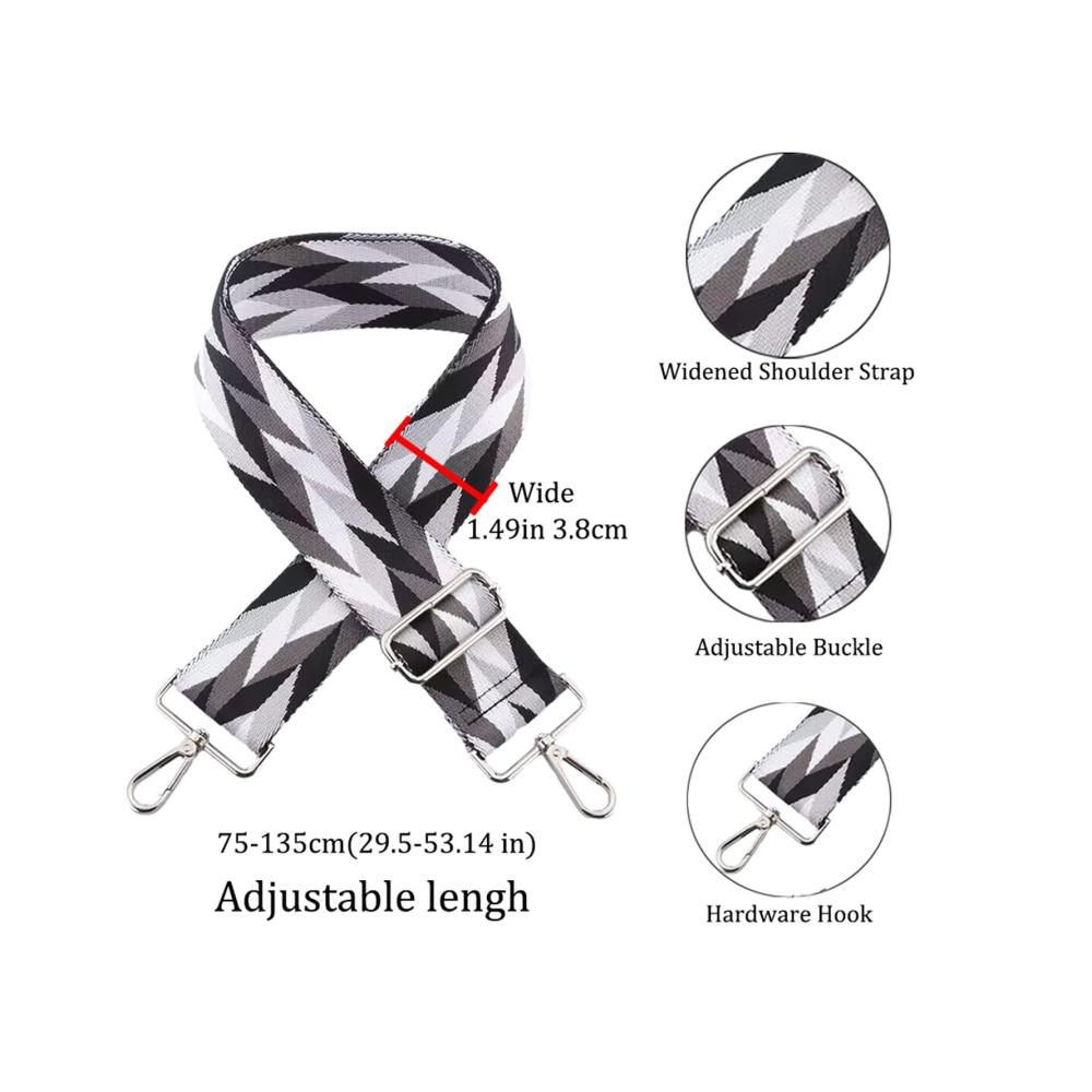Bunter verstellbarer Taschengurt für Damen - breiter Schultergurt aus Satchel-Leder für Umhängetaschen (Farbe E51-A12-P1 Größe Schwarz