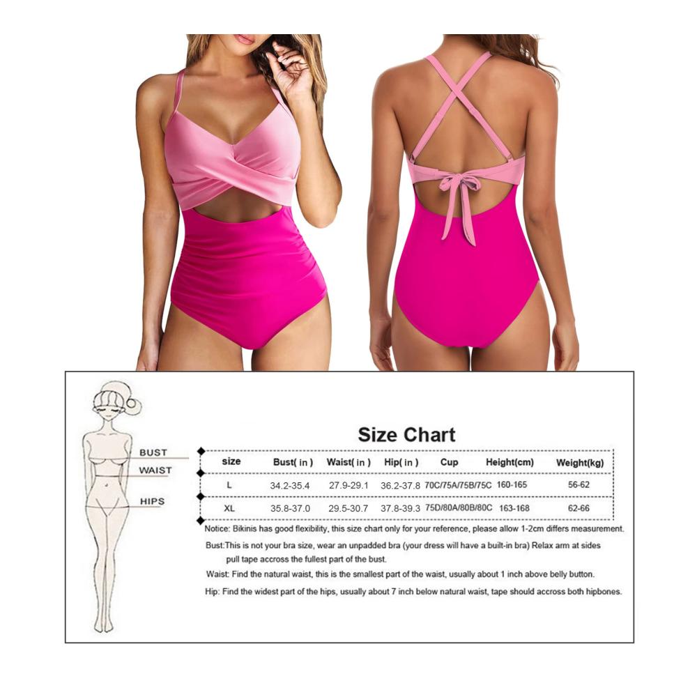 Badeanzug Damen | Einteiler mit Bauchkontrolle tiefer Ausschnitt und hoher Taille | Gepolsterter Bikini für Sommer am Strand | Größe L - Trendige Beach Essentials