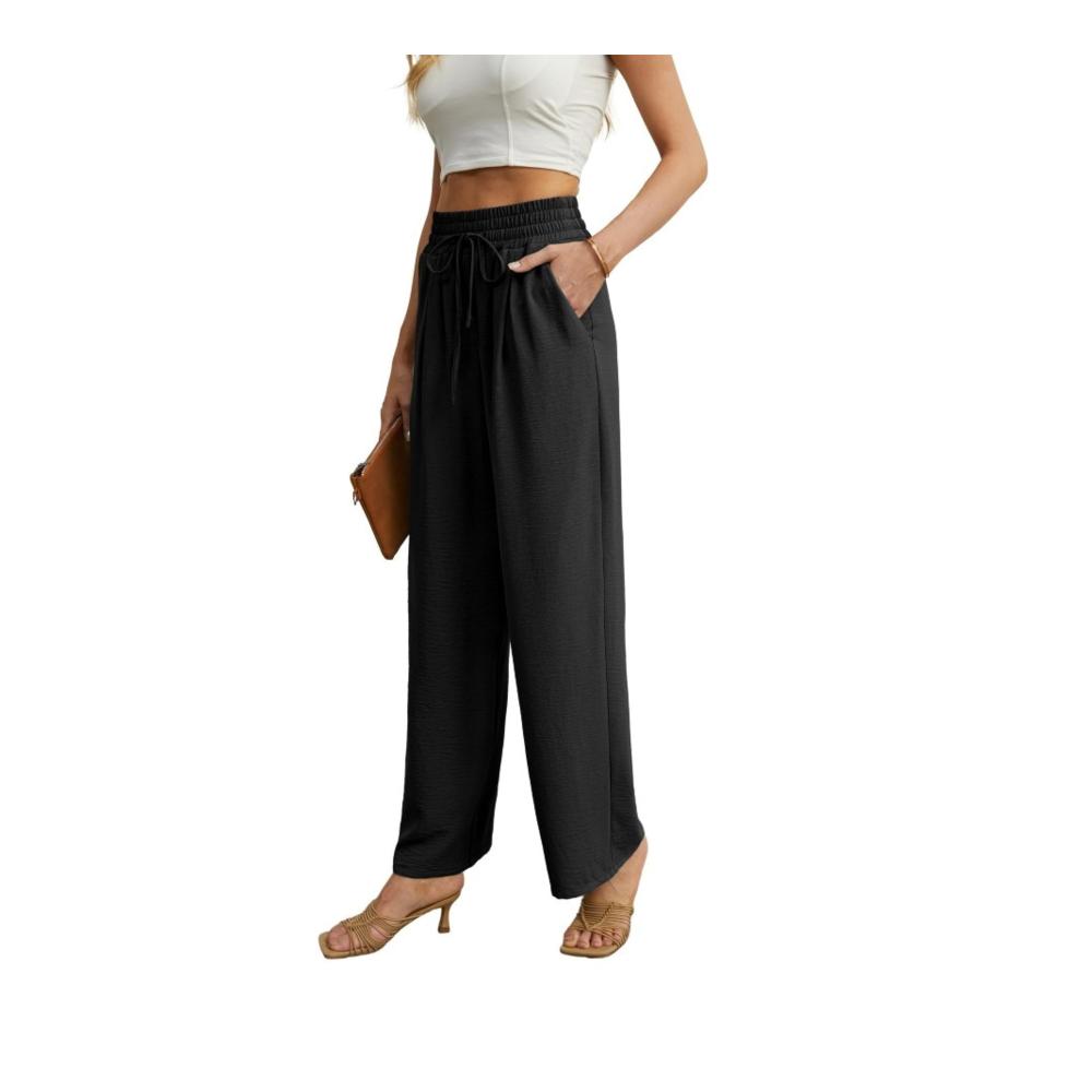 Damen Palazzo Hose Weite High Waist Damenhose mit Taschen Elegant Sommer Yoga Stoffhose Gummizug