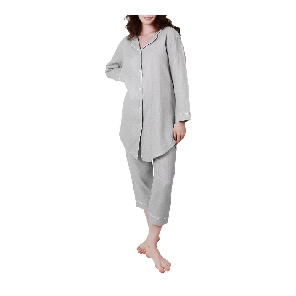 Damen Pyjama-Set Le Tyerisa 100% Baumwolle Zweiteiliger Schlafanzug mit Knöpfen 3/4 Ärmel Langes Shirt und Hose Hausanzug für Damen