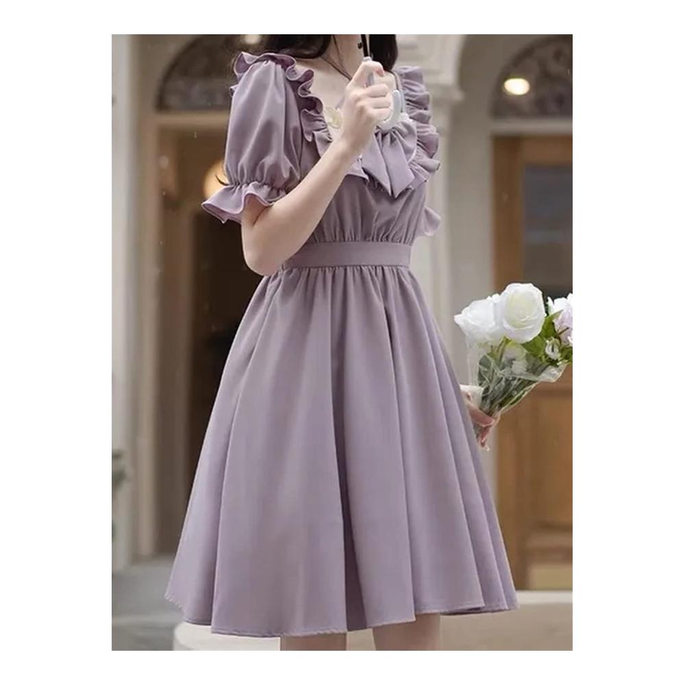 Pareos & Strandkleider Japanische Süße Lolita Kleider mit Rüschen Puffärmeln und Halfter für Damen - Kawaii Stil Kurze Kleider