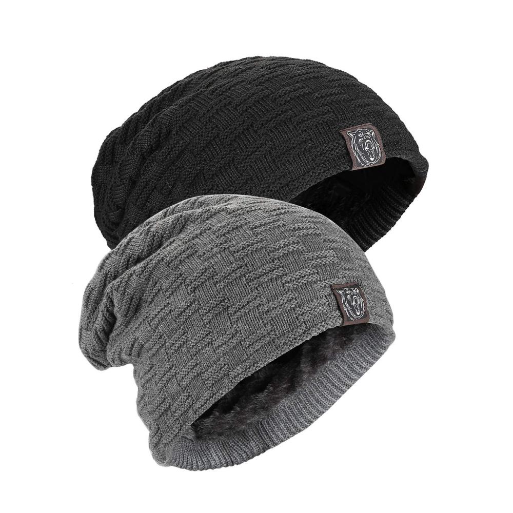 Bequeme Wintermütze mit kuscheligem Teddyfutter und stilvollem Flechtmuster - Ideal für Damen und Herren (Schwarz/Grau