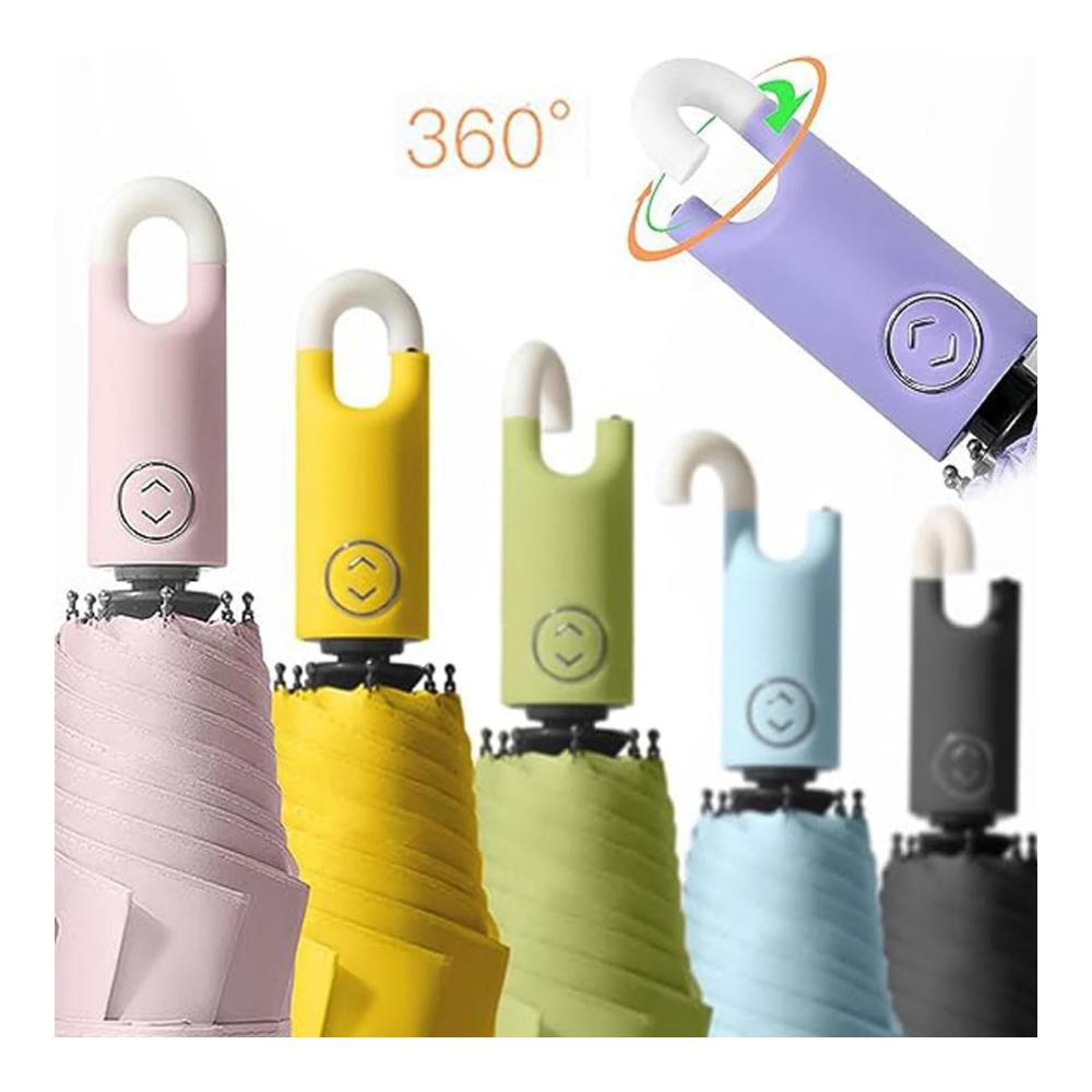 Three-Fold Windproof Travel Umbrella - Lightweight Compact and Self-Opening with Buckle for Easy Use in Yellow