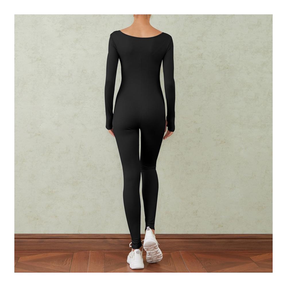 Nahtloser Langarm-Jumpsuit für Damen | Sexy One Piece Bodycon Overall | Enganliegender Yoga Lounge Einteiler mit Rippstrick - Weich und Bequem