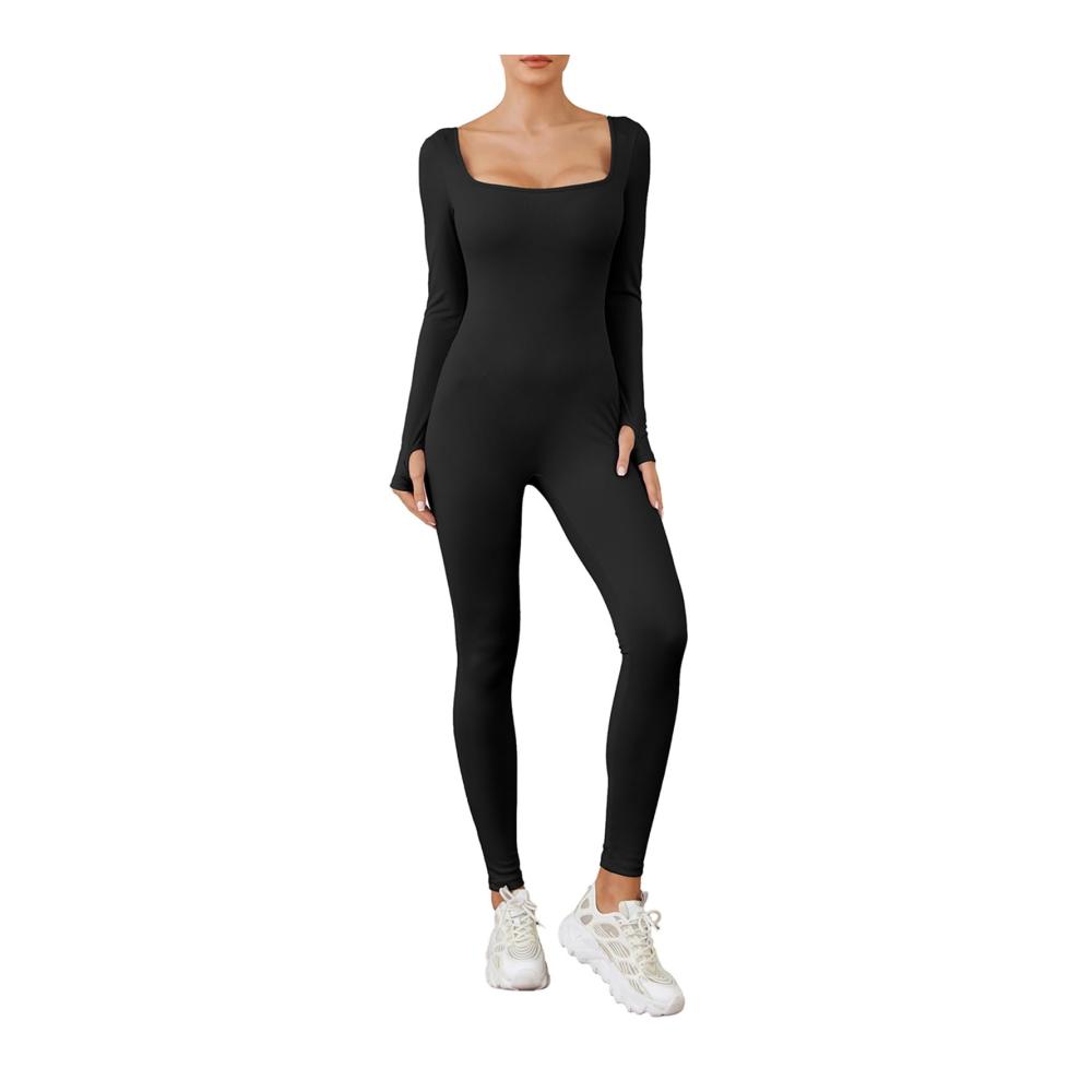 Nahtloser Langarm-Jumpsuit für Damen | Sexy One Piece Bodycon Overall | Enganliegender Yoga Lounge Einteiler mit Rippstrick - Weich und Bequem
