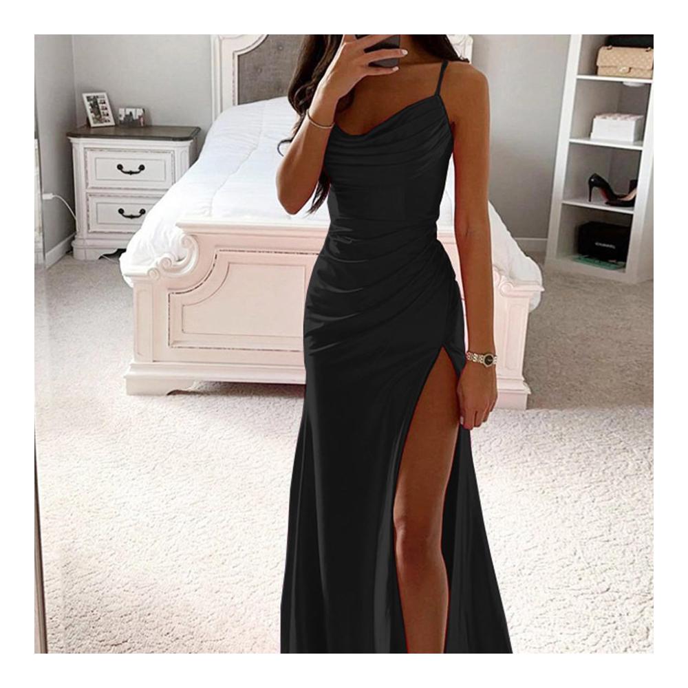 Satin Abendkleid mit V-Ausschnitt Schlitz und Tasche - Elegantes langes Formales Kleid für besondere Anlässe