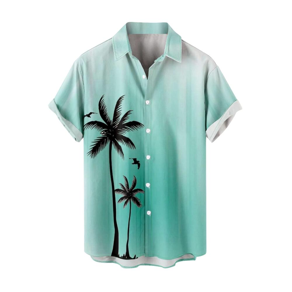Leinenhemd Herren kurzarm Atmungsaktives dünn geschnittenes Shirt mit coolen Farbverläufen und Kragen - Ideal für den Sommer