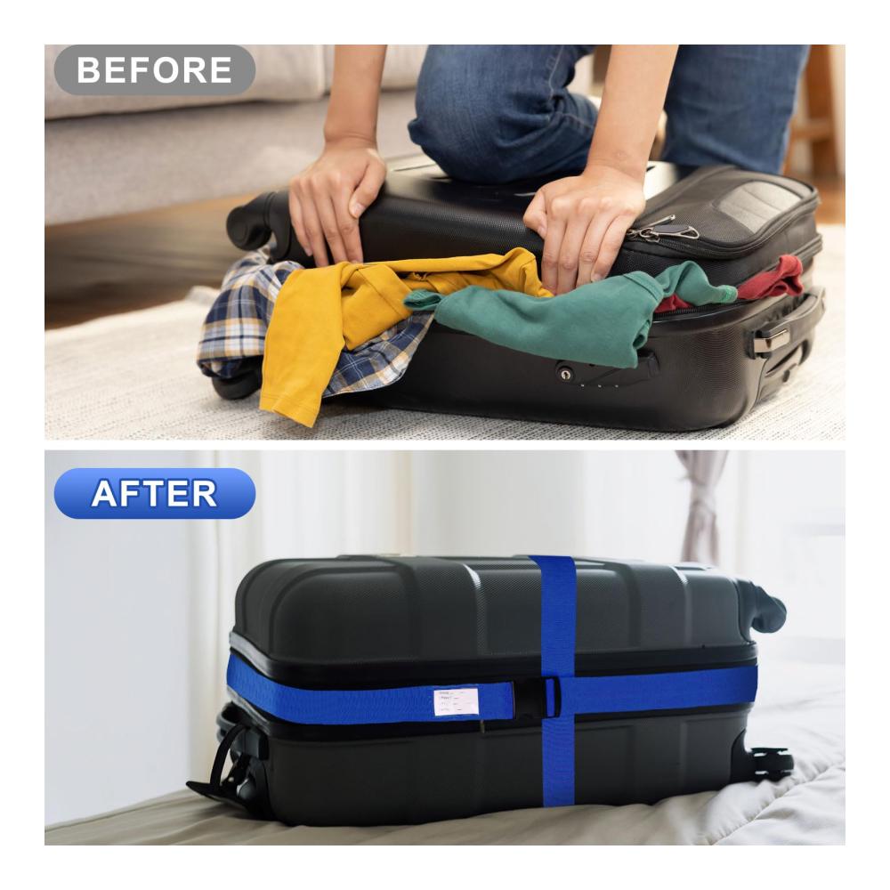 Gepäckgurte & Kofferbänder Set - 4 Stück Premium Koffergurte mit einstellbarer rutschfester Funktion inkl. Kofferanhänger für sicheres Reisen (Rosa Marineblau