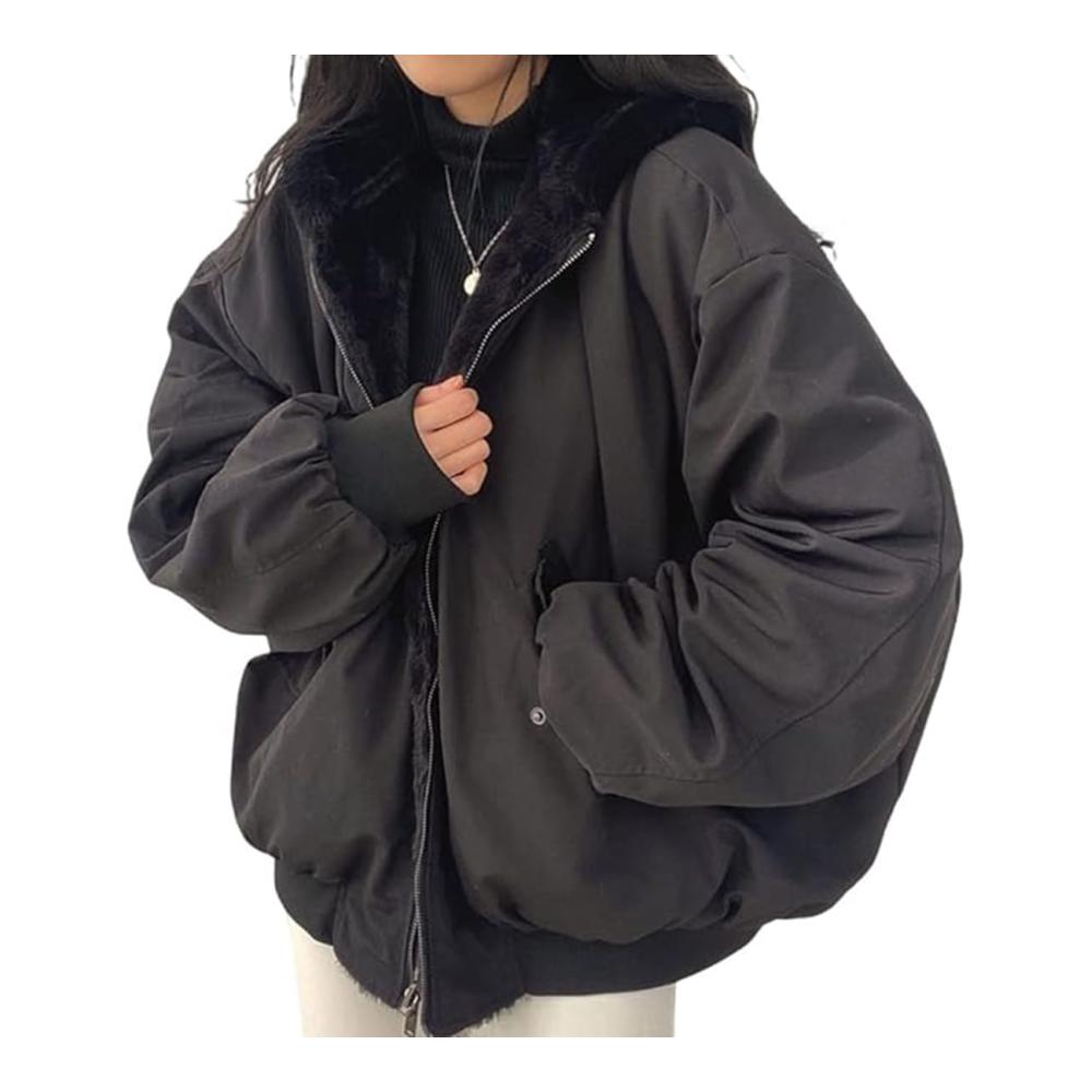 Damen Wintermantel mit Kapuze - Gefütterter Doppelseitiger Fleece Mantel für Outdoor Eleganter Winterjacke in S-XXL Größen
