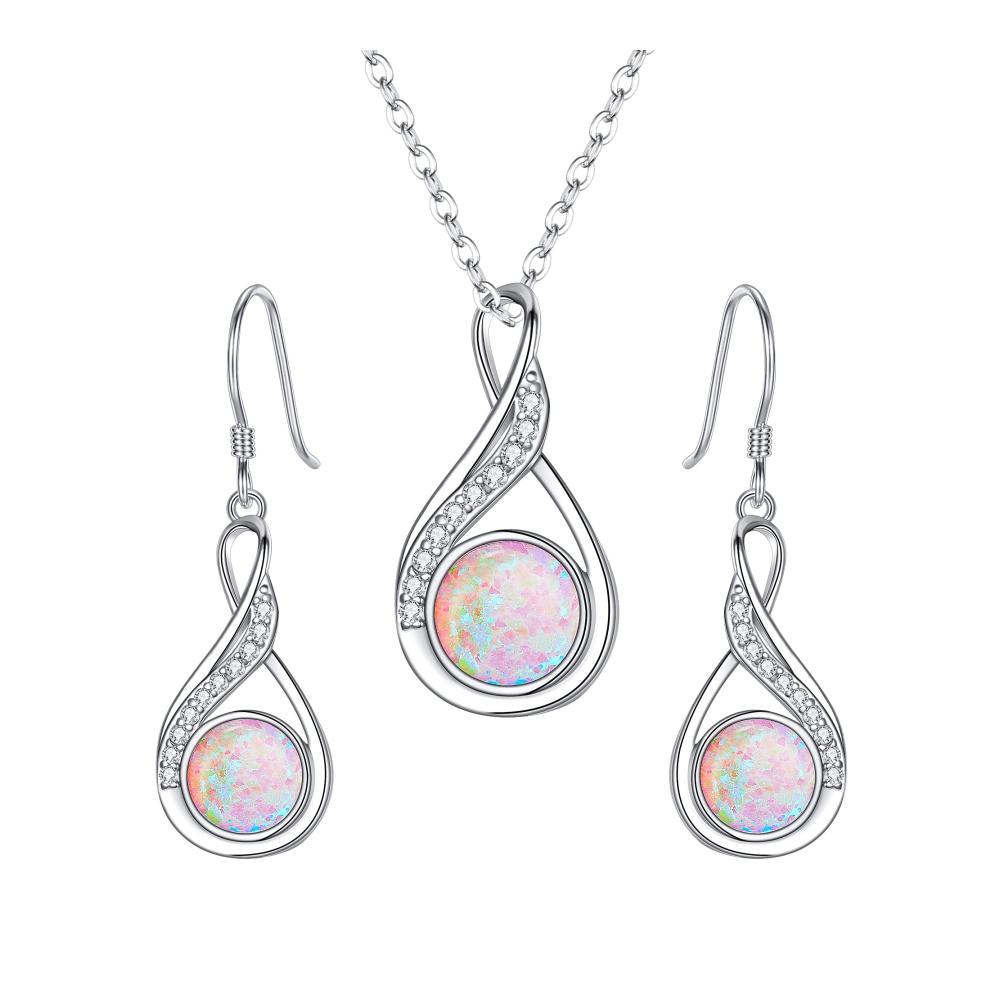 925 Sterling Silber Schmuckset für Damen mit Zirkonia Cream Süßwasser-Zuchtperlen-Anhänger Elegant Spiral-Design Halskette und Hook-Ohrringe im Unendlichkeitsstil