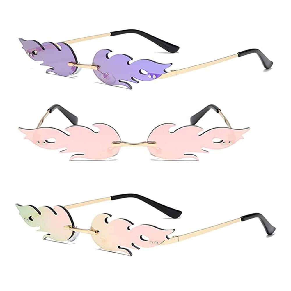 Flammen Randlose Metall-Sonnenbrille | Punk Stil Modetrend Mehrfarbig | Kreative Unisex Brille - Silber Lila Rosa