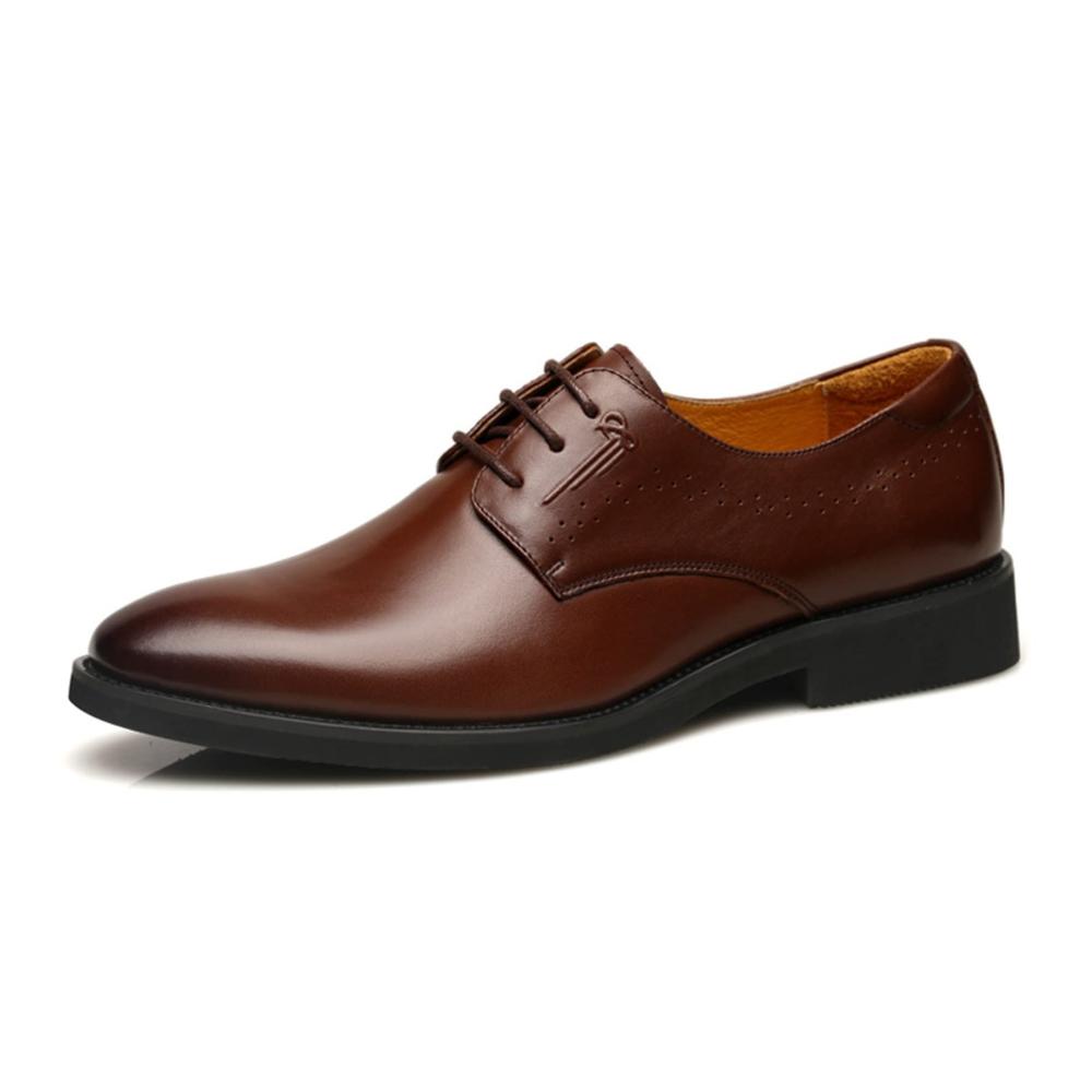 Herren Schnürhalbschuhe aus echtem Leder - Spitze Zehenpartie Derby-Stil für Arbeit Hochzeit Büro und Geschäft (Braun Größe 35