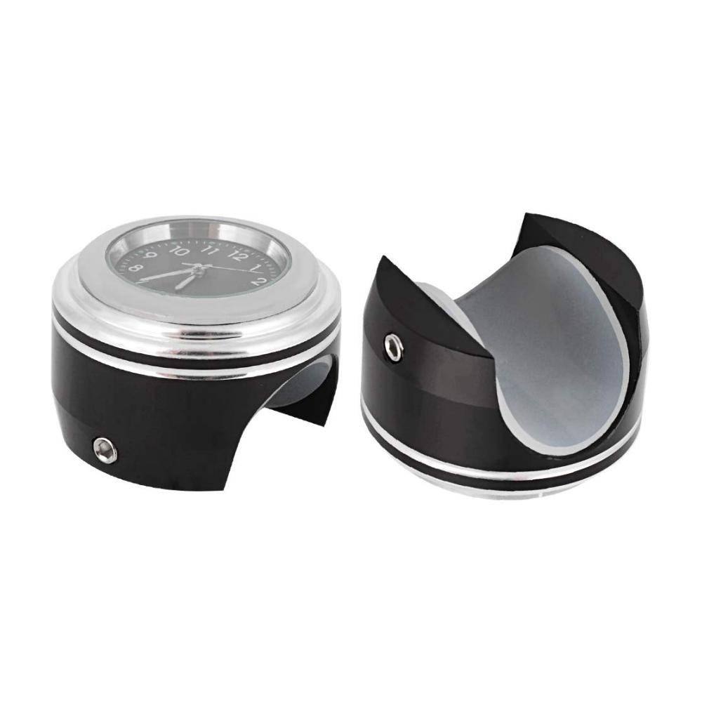 Motorrad Lenkeruhr - Wasserdichte Quarzuhr für 7/8-Zoll-Lenker mit Aluminium Halterung (Weißes Zifferblatt Schwarzes Armband
