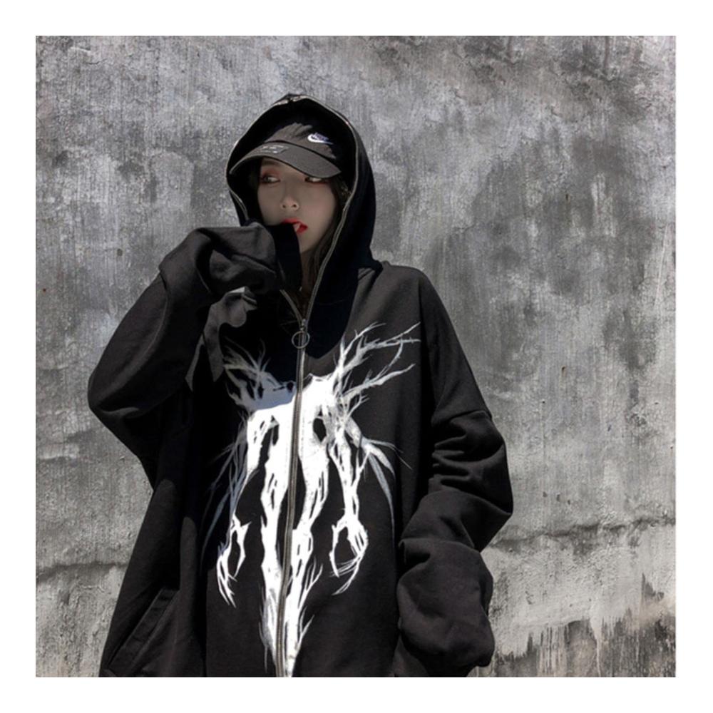 Koreanische Harajuku Y2K Strickjacke Frauen - Trendiger New Hip Hop Coat in Schwarz XL