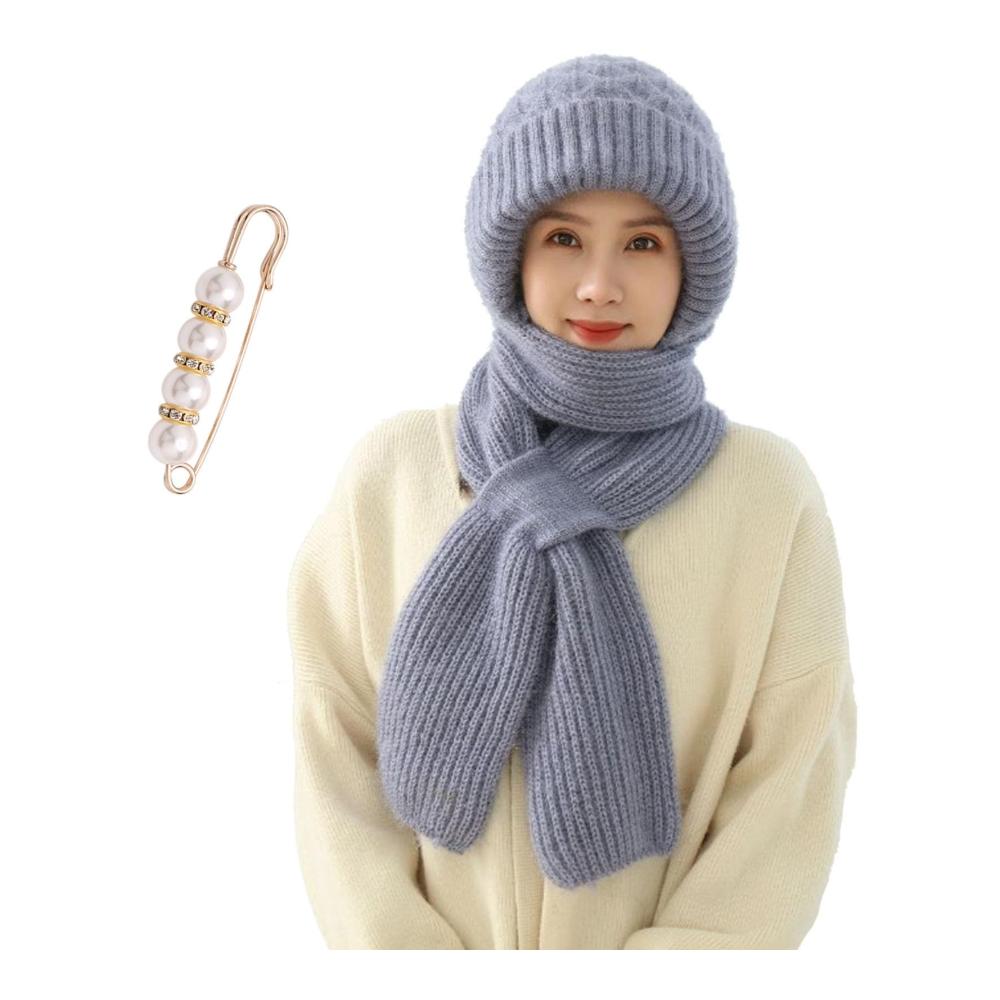 Winddichtes Damen Winter-Set Mütze Schal & Handschuhe mit Integriertem Gehörschutz - Warme Strickmütze und Schal Kombination