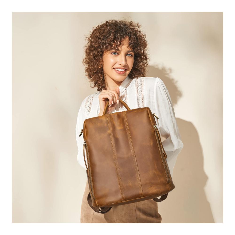 Damen Tagesrucksack Vintage Echtleder Rucksack mit Geldbörse Mode Umhängetasche ideal für Reisen und Schule