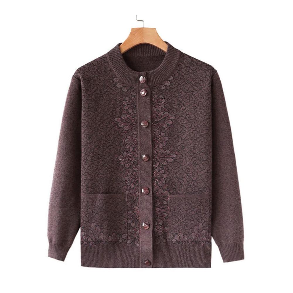Damen Strickjacke für den Winter - Stilvolle Braune Kleidung für Mittleres und Älteres Alter Plus Samt Warm und Langarm - Perfekte Pullover für Mütter und Omas