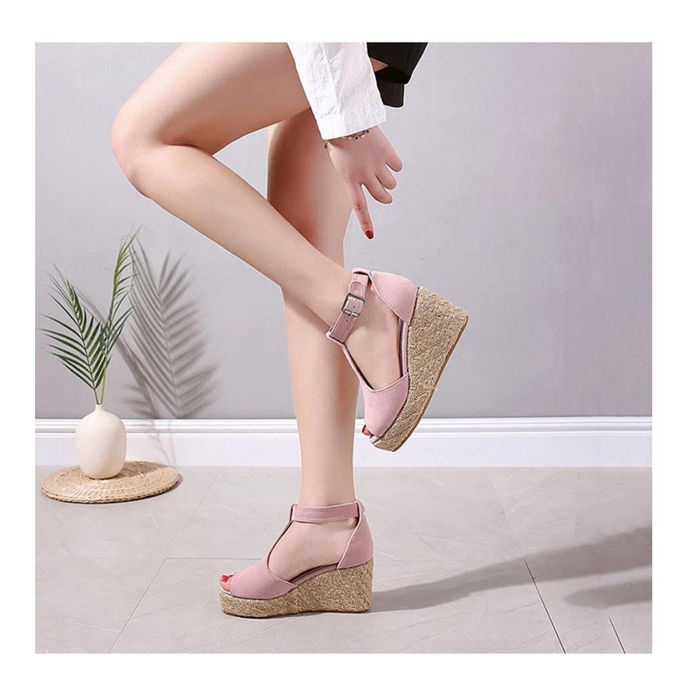 Damen Sandalen mit Keilabsatz - Bohemian Style - Pink - Größe 36