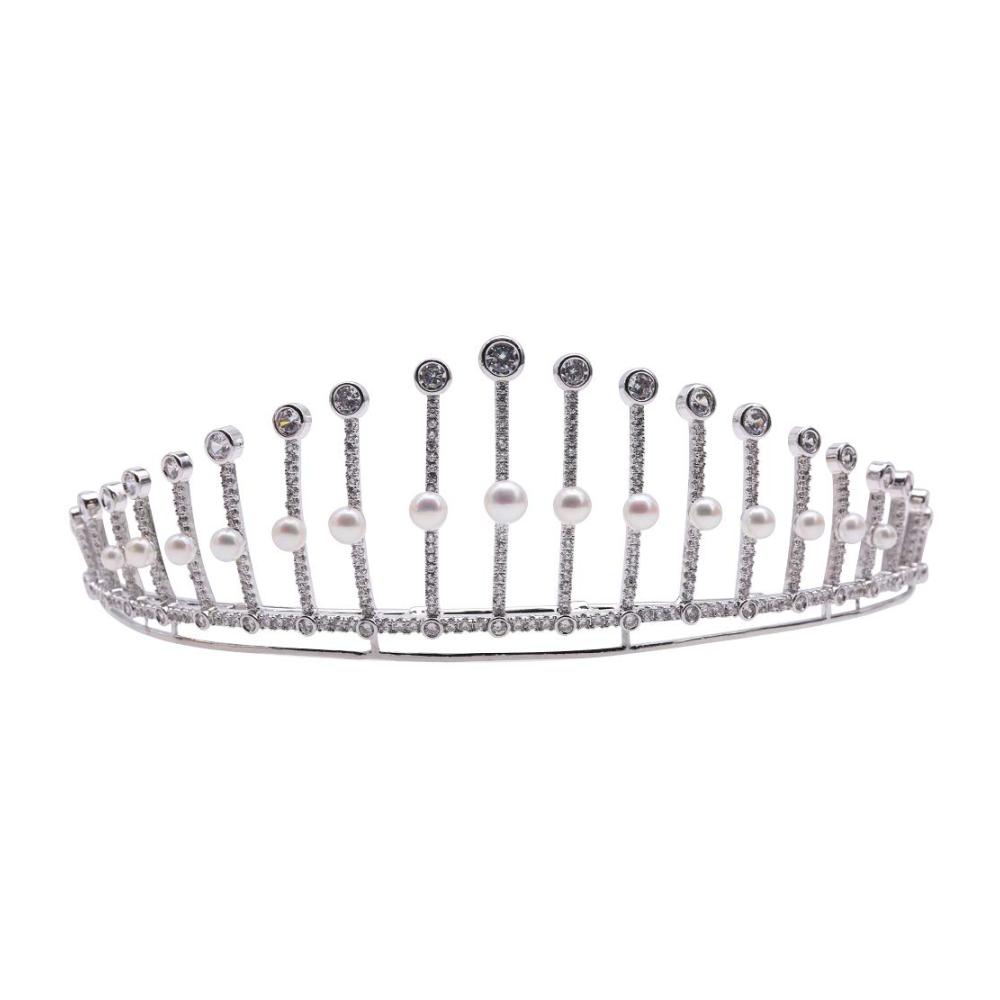 Natürliche Süßwasserperlen Diadem - Elegante JYX Perlkrone 45–75 mm - Flach rund perfekt für Brautschmuck - Weiße Perlen Tiara für Geburtstag und Party - Hochwertiges Kupfer Perlen Accessoire