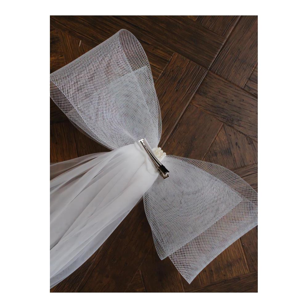 AMBRE ADÈLE Brautschleier mit opulenter Garten-Schleife 89x71 cm Weiß Tüll Medium