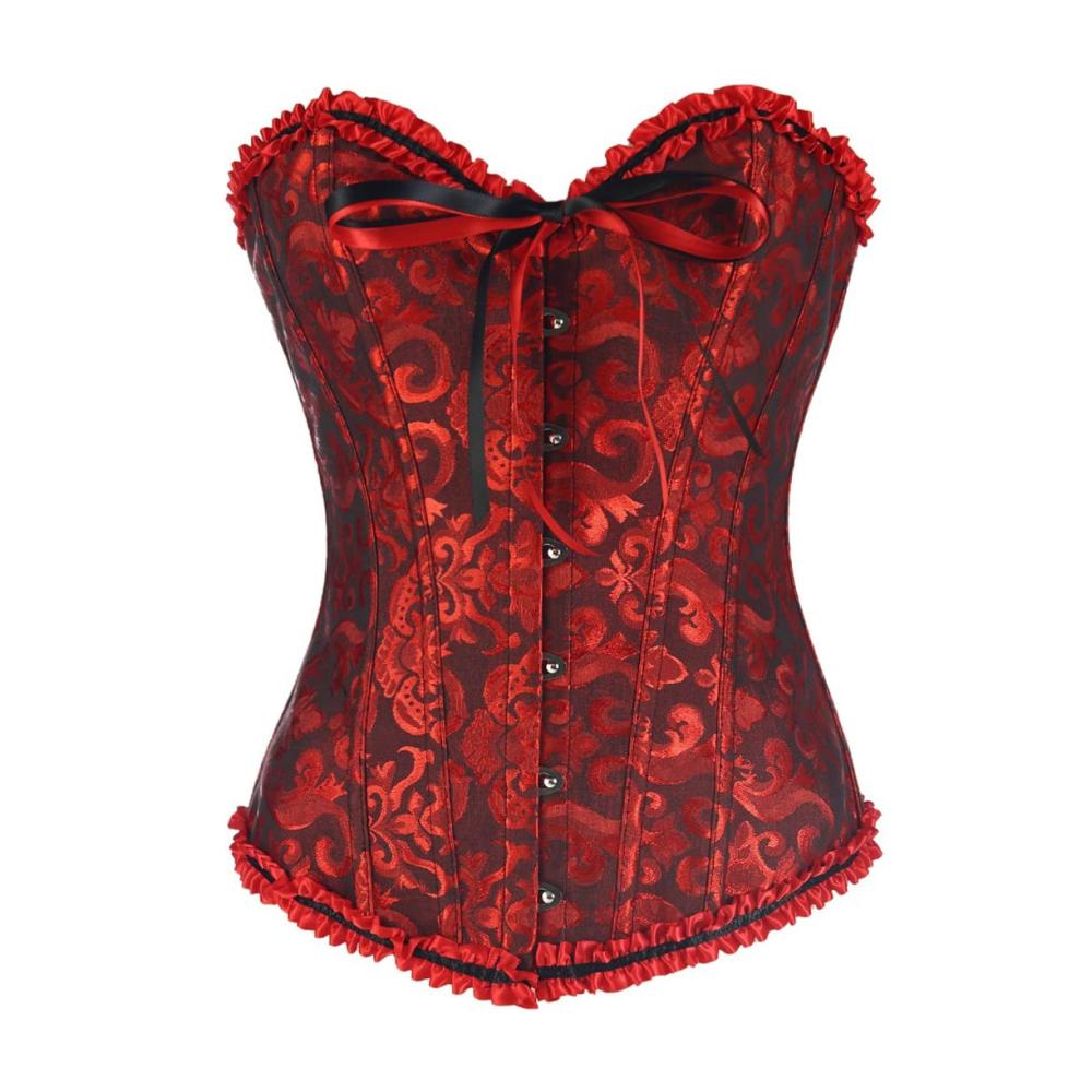 Gothic Damen Spitzenkorsett mit Stahlstäbchen – Vintage Vollbrust Corsage für Brautwäsche – Sexy Satin Bustier Set inklusive G-String in Größen S-3XL