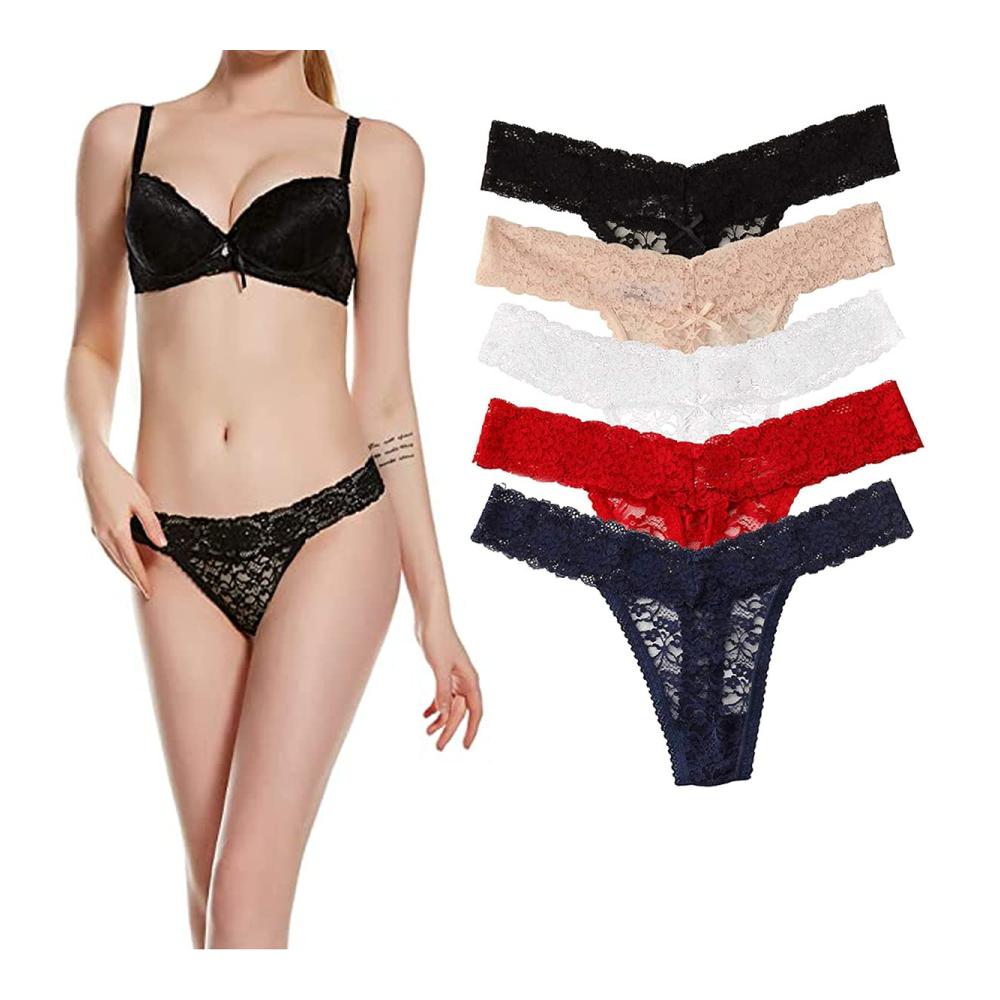 Strings & Tangas Damen Spitze Tanga-Unterwäsche 5er-Pack für stilvolle Komfortmode