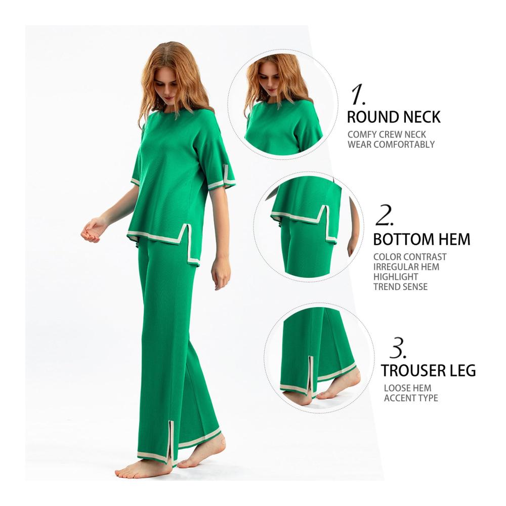 Damen Trainingsanzug Set Gestrickte Pullover Weite Bein Hose - 2-teiliges Causal Jogginganzug Outfit für Schlafen und Lounge