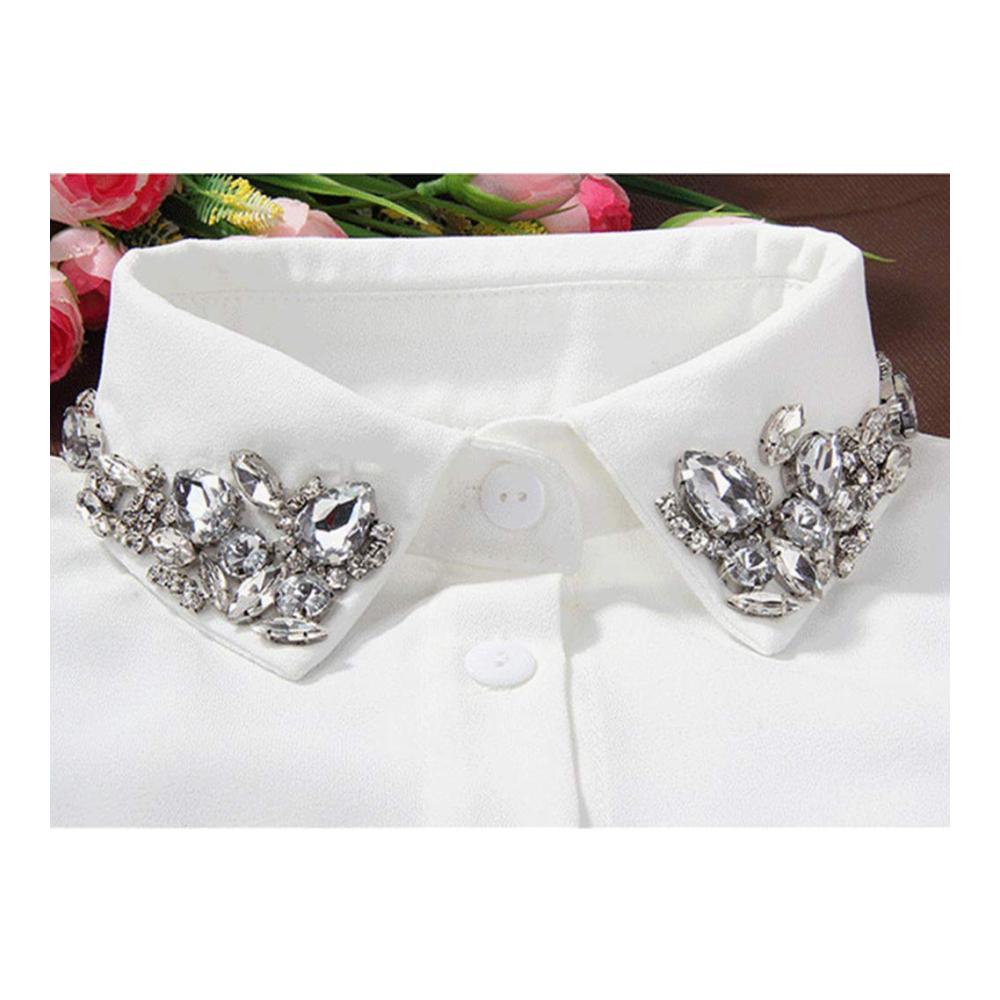 Abnehmbarer Blusenkragen für Damen - Eleganter Chiffon-Kragen mit Water Drop Crystal Rhinestones Krageneinsatz für Blusen und Tuniken Damenmode mit abnehmbarem Schmuckkragen