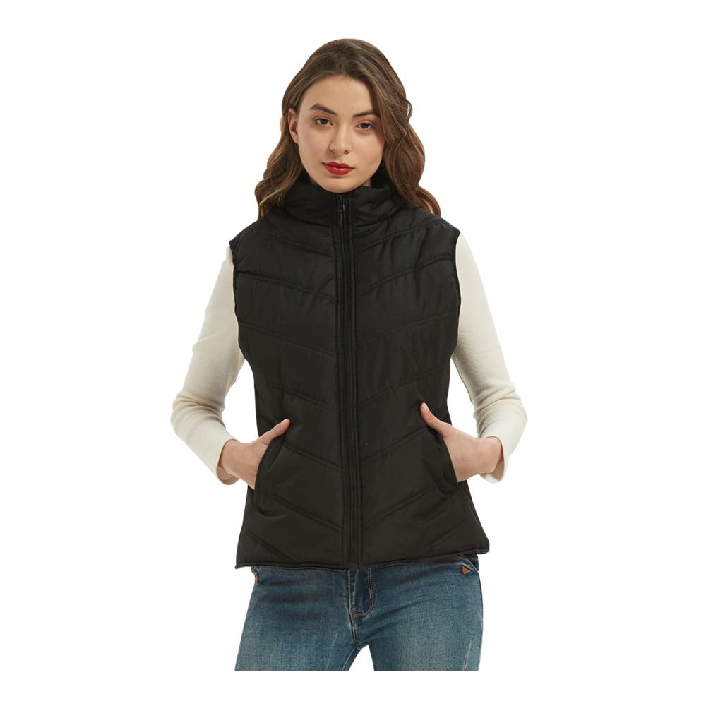 Damen Daunenweste mit Stehkragen und Reißverschluss – Ärmellose Steppjacke für den Winter warm und modisch