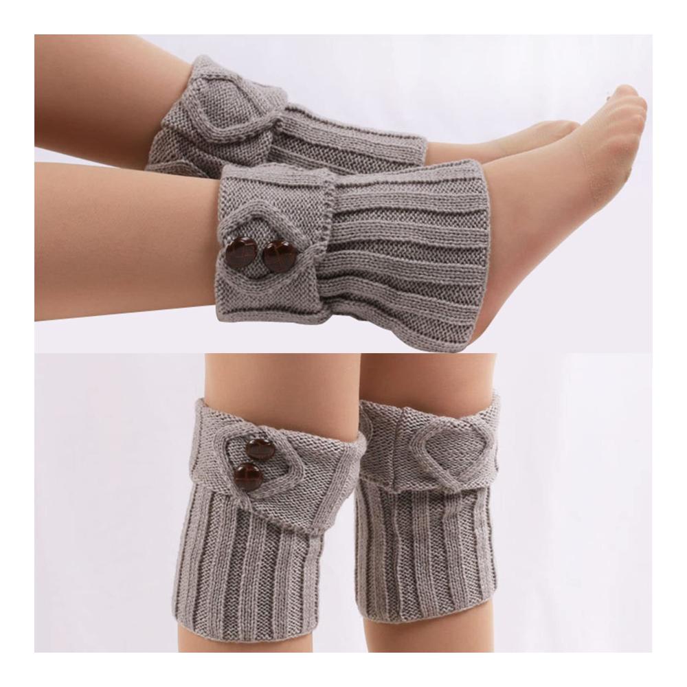 Damen Beinwärmer 2 Paar Warme Lang Stulpen Winter Stricken Leg Warmers mit Knopf Damen Stiefelabdeckung für Winterwärme (Weiß Grau