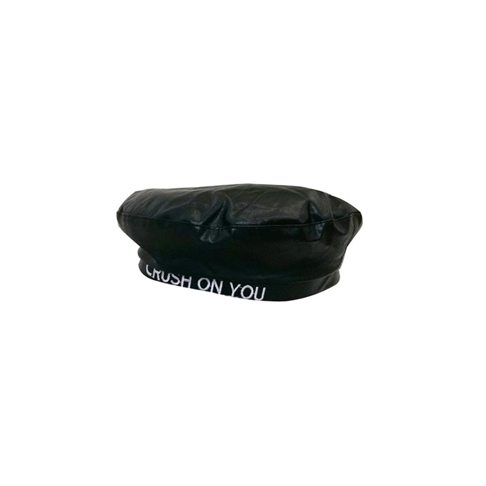 Herbst/Winter Damen Beret Trendige PU-Leder Baskenmütze mit Retro-Stickerei Maler-Hut Kürbis-Hut in Schwarz/Rot - Mode Bud Hat für Freizeit Shopping