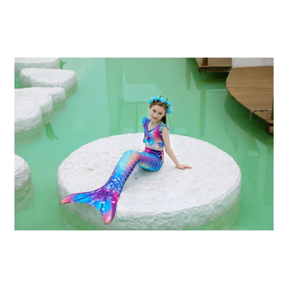 Meerjungfrauenschwanz Bikini-Sets für Kinder | Perfekt zum Schwimmen mit Flosse | Meerjungfrau-Kostüm für Mädchen (Modell fenseM2-140