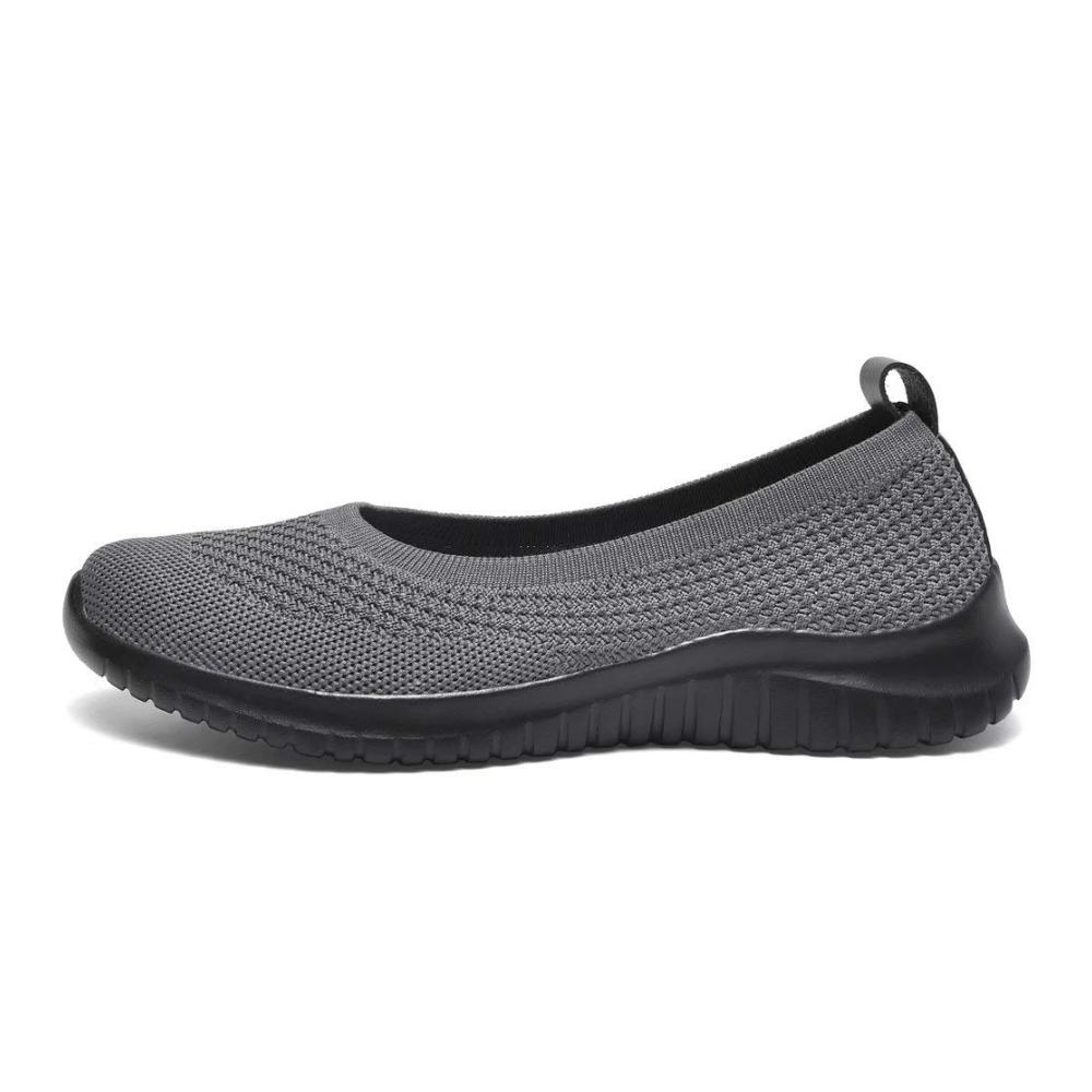 Damen Sneaker Flache Schuhe - Atmungsaktive Slip-On Ballerinas Bequeme Freizeitschuhe Walking Loafer in Dunkelgrau/Schwarz - Größe EU 39