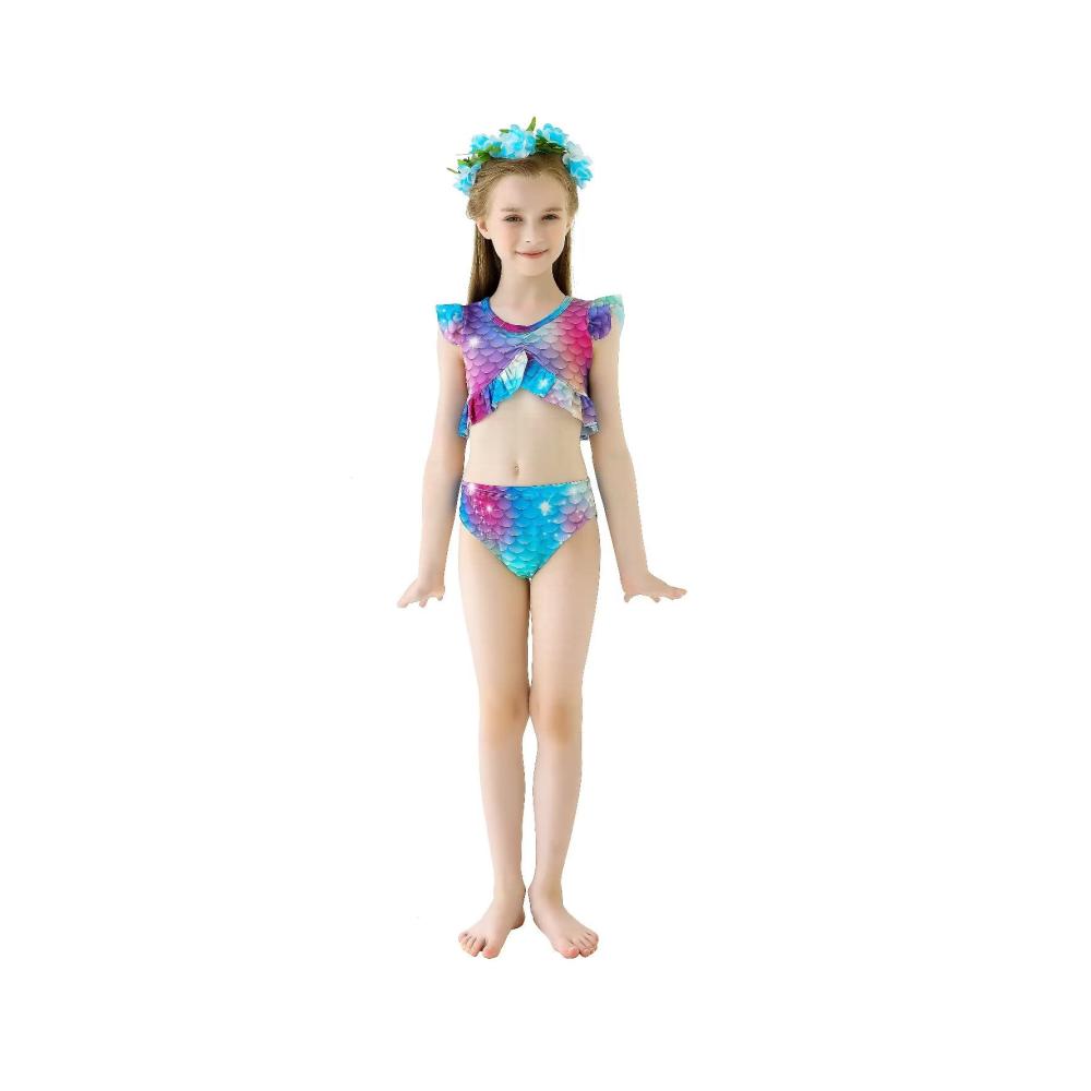 Meerjungfrauenschwanz Bikini-Sets für Kinder | Perfekt zum Schwimmen mit Flosse | Meerjungfrau-Kostüm für Mädchen (Modell fenseM2-140