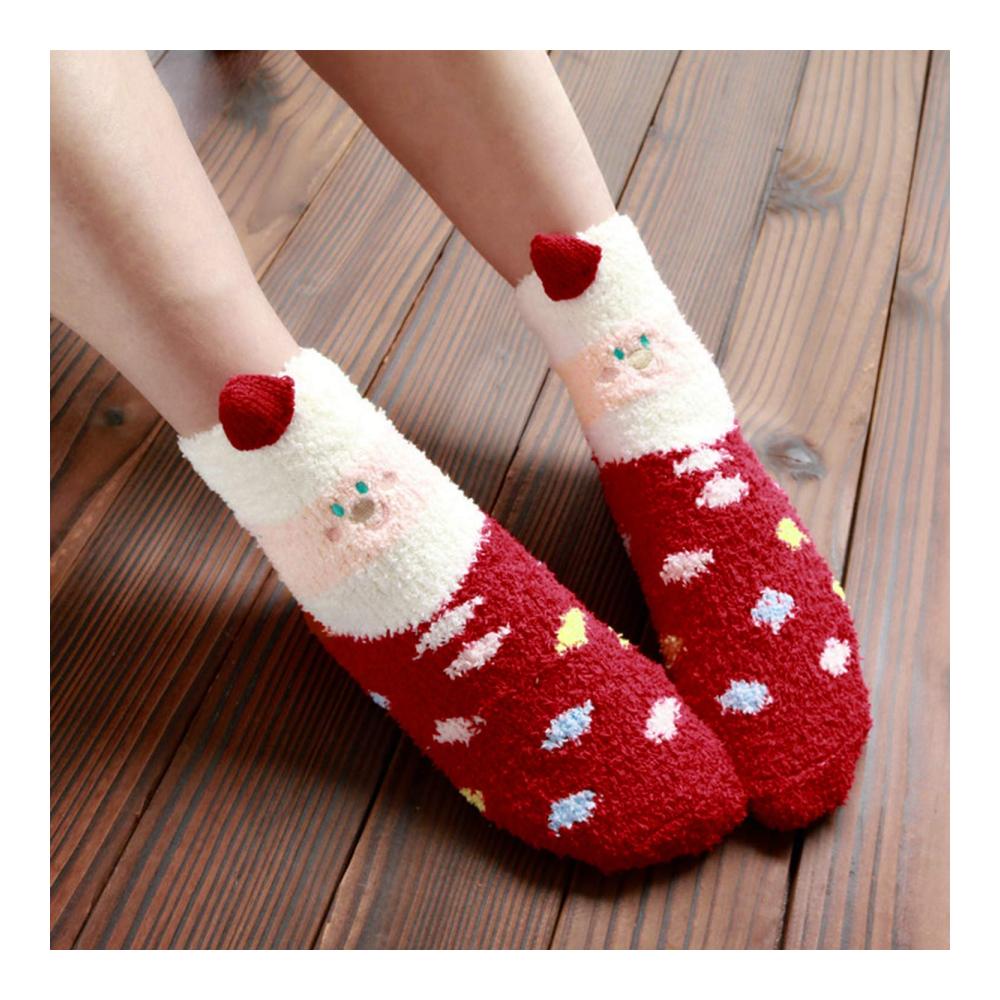 Damen Stoppersocken Set 3 Paar Kuschelsocken mit Weihnachtsmotiven - Weihnachtsmann Schneeflocke Weihnachtsbaum | Korallenvlies-Wintersocken für maximale Wärme und Gemütlichkeit