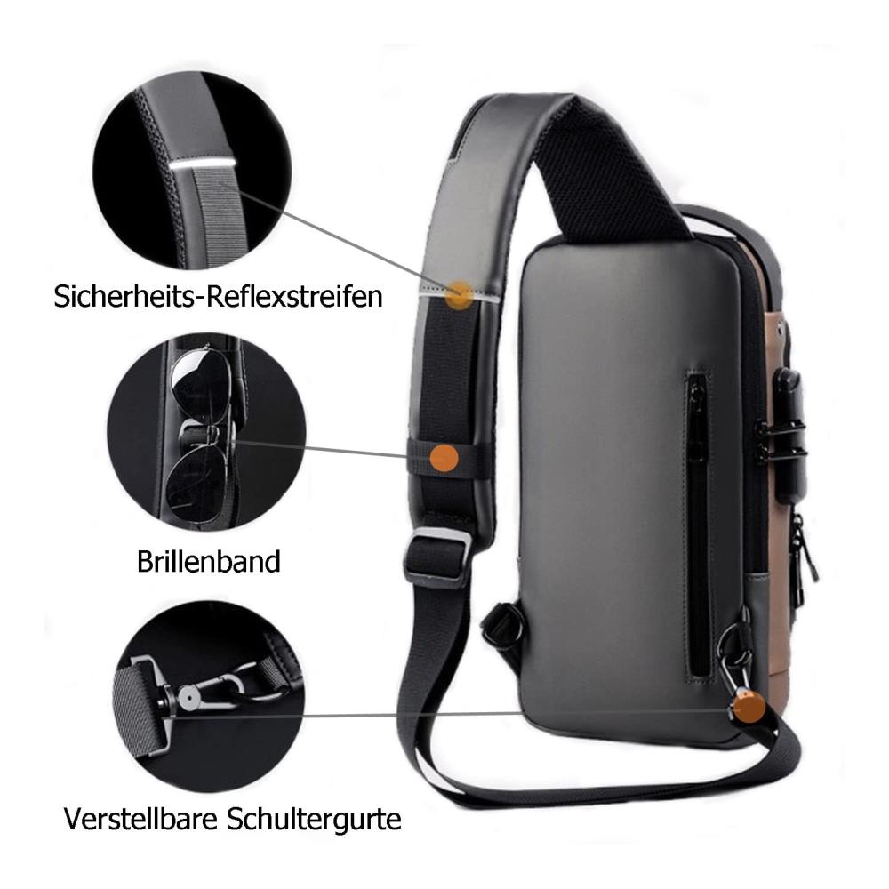 Herren Schultertasche mit Diebstahlschutz USB-Ladeanschluss und Passwortschutz - Wasserdichte Crossbody Umhängetasche für Geschäft und Freizeit