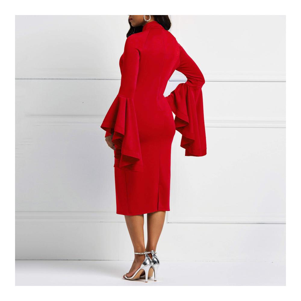 Party Flare Langarm Falbala Damen Bodycon Kleid mit Rüschen - Elegantes Etuikleid für besondere Anlässe
