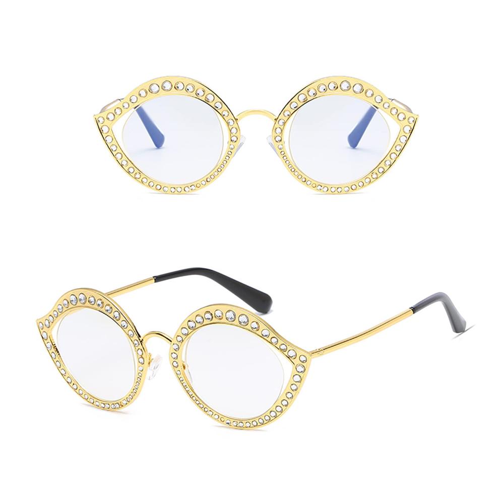 Mode-Sonnenbrille für Damen Cat-Eye-Design Metallrahmen Diamantenverzierung UV-Schutzgläser (Farbe VS