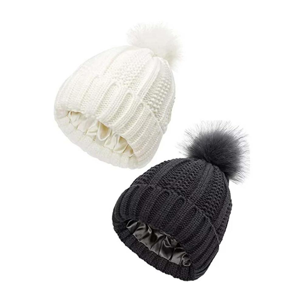 Kuschelige Strickmütze für Damen - Wintermütze mit Kunstfell-Bommel - Warme Beanie mit Ohrenschutz - Gefütterter Strickmütze Perfekt für den Winter