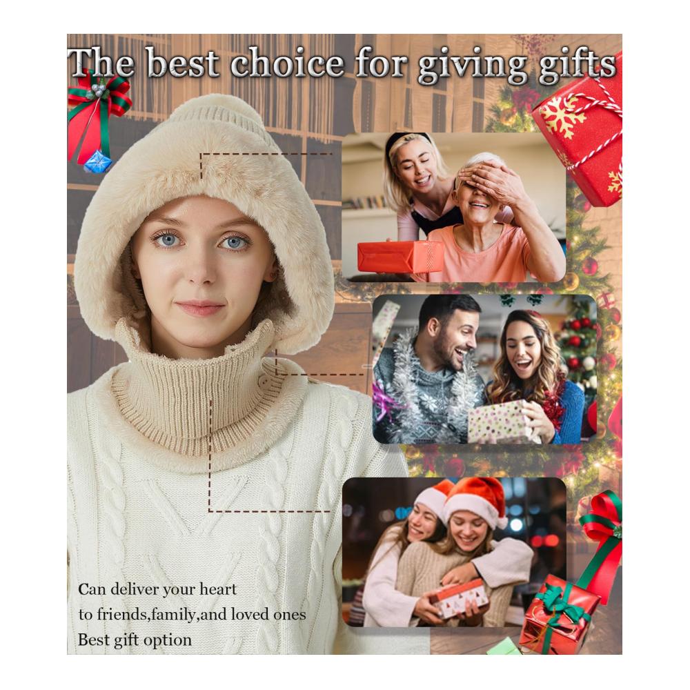 Crazy Bean Wintermütze mit Nackenwärmer – Strickmütze Damen für Warme Outdoor Aktivitäten und Gesichtsabdeckung